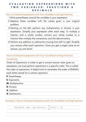 Evaluating expressions with two variables: fractions & decimals