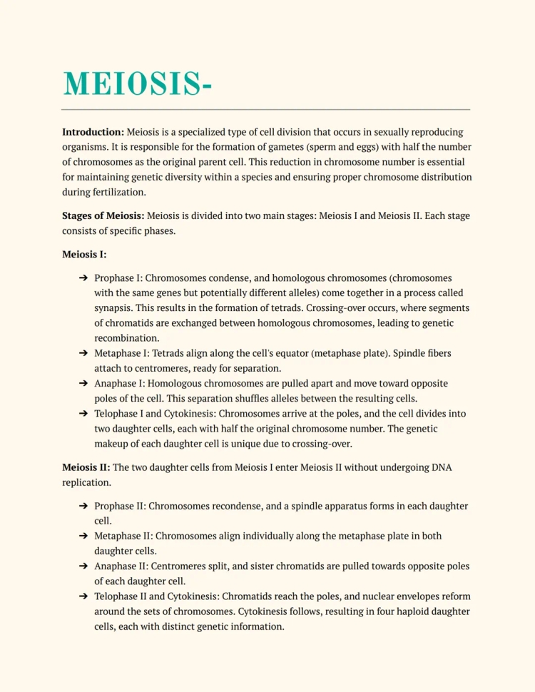 Meiosis - Bio study note