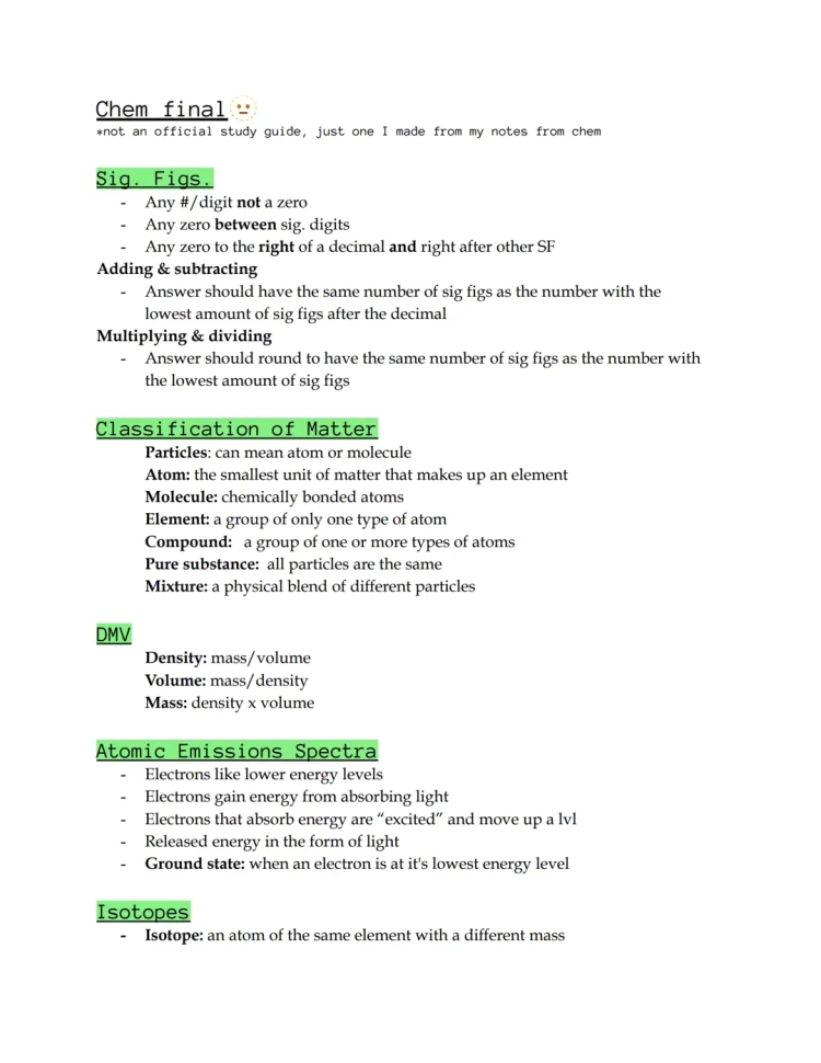 10th Grade Honors Chemistry Study Guide PDF - Free Textbook, Notes, and Exam Prep