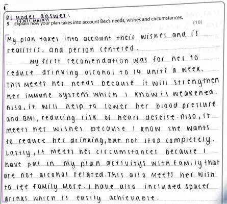 Health and Social Care Q5 Model Answer PDF for GCSE English - Grade 9 Example