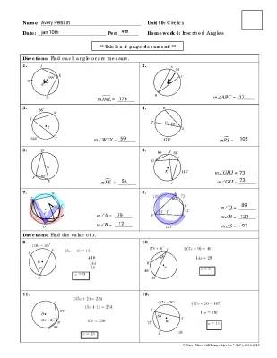 Fun Circle Geometry Worksheets with Answers PDF: Inscribed Angles and More!