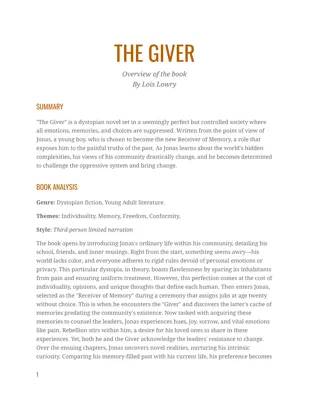 The Giver Book: Easy Analysis with Themes, Quotes, and Characters