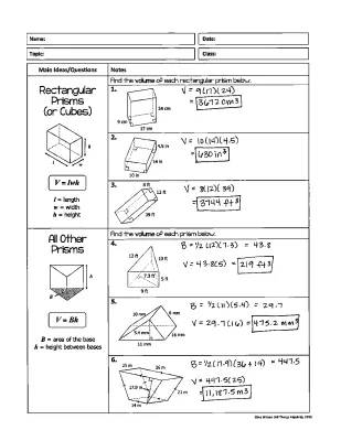 Volume of Prisms and Cylinders Notes PDF | Easy Formulas & Worksheets