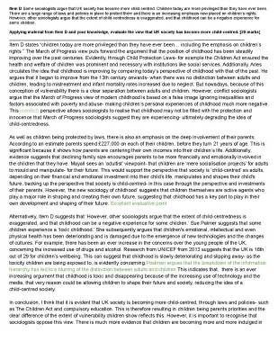 Applying material from Item D and your knowledge, evaluate the view that UK society has become more child-centred. [20 marks]
