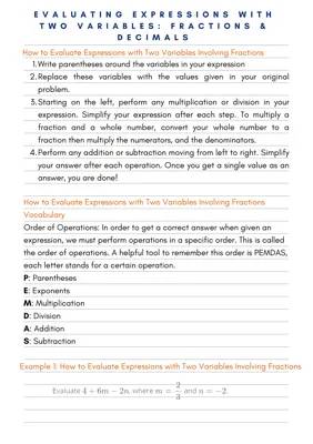 Evaluating expressions with two variables: fractions & decimals