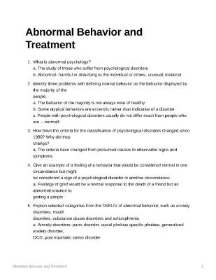 Abnormal Behavior and Treatment 