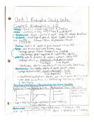 Unit 1 Kinematics Study Guide