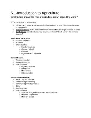 AP Human Geography Unit 5 Agriculture Notes PDF and Quizlet