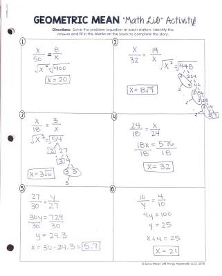 Find Unit 7 Math Lib Geometric Mean Problems & Answer Keys