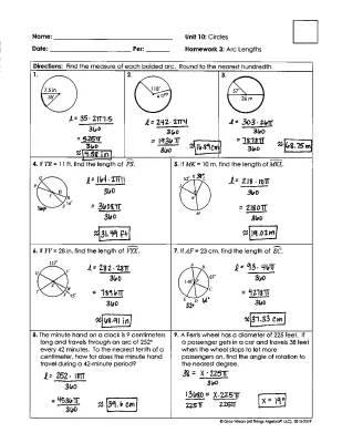 Easy Answers for U10L3 Arc Lengths Worksheet, PDF, and Quizlet