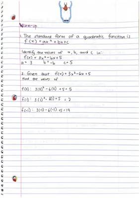 Quadratic Functions in Standard Form