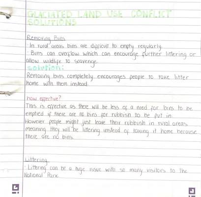 Glaciated Land Use Conflict Solutions in Higher Geography KS2 - Examples and Help