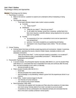 Unit 1 Part 1 Outline: Psychology's History and Approaches