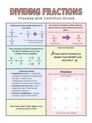 How to Divide Fractions: Step by Step with Whole Numbers and Different Denominators - Worksheet & Calculator Included