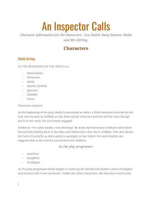 Sheila Birling Quotes and Character Analysis in An Inspector Calls