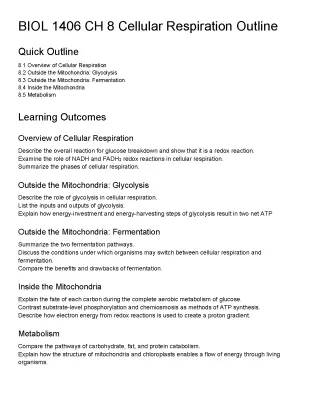 Notes and Outline on Cellular Respiration from Biology