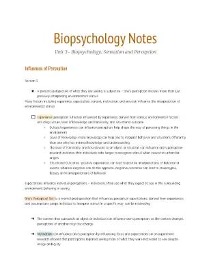 Understanding Perception and Sensation in Psychology: Notes and Examples