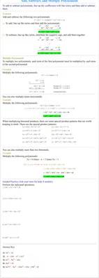 Addition, subtraction, and multiplication of polynomials