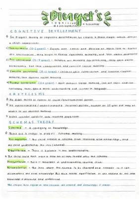 Piaget's 4 Stages and Chomsky's Language Theories - Simple Notes for HSC Unit 1