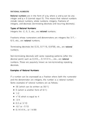 Understanding Rational and Irrational Numbers: Examples and Definitions