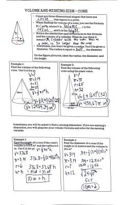 Finding the Volume and Missing Side of Cones: Worksheets, Formulas, & Calculators