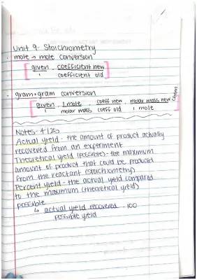 Stoichiometry, Limiting/Excess Reactant Notes