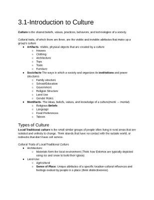 Introduction to Culture: Notes, PDF, and Book