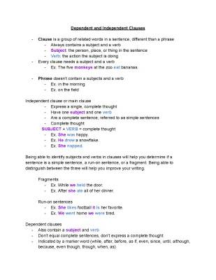 Understanding Dependent and Independent Clauses: Worksheets, Examples, and Exercises