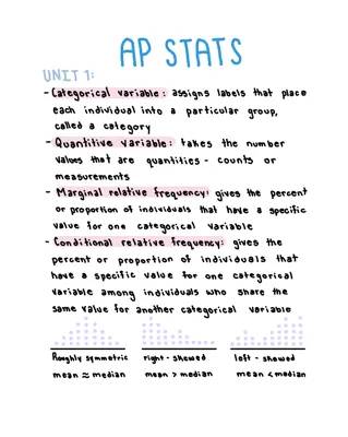 AP Statistic Midterm Study Guide ~ Units 1 through 7