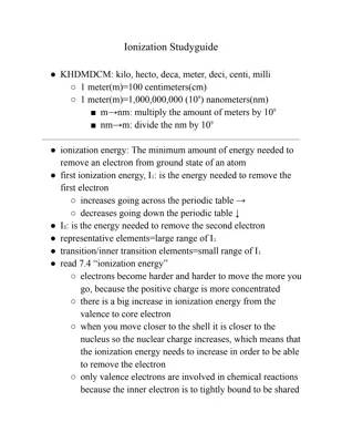 Ionization Studyguide