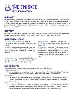 The Émigrée Poem Analysis and Summary for GCSE