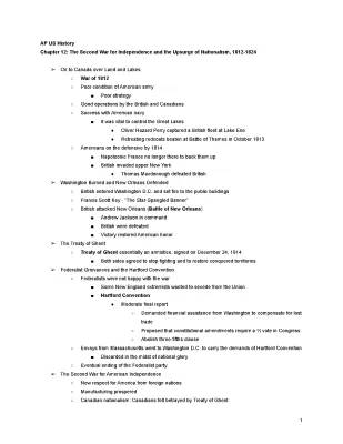 Chapter 12: The Second War for Independence and the Upsurge of Nationalism Summary and Notes