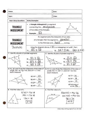 Fun with Triangles: U5L1 Midsegment Study Guide & Answer Key