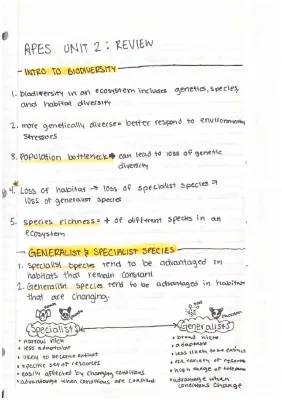 APES Unit 2 Review: Biodiversity, Genetic Diversity, and More