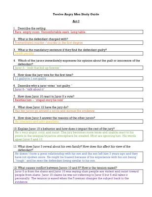 12 Angry Men: Easy Study Guide & Act Summaries PDF