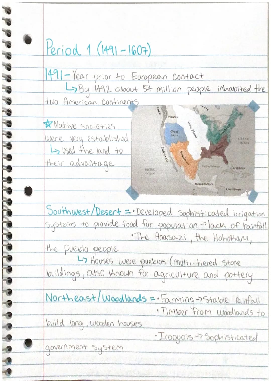 Period 1 (1491-1607)
1491-Year prior to European Contact.
Ly By 1492 about 54 million people inhabited the
two American Continents
Native So