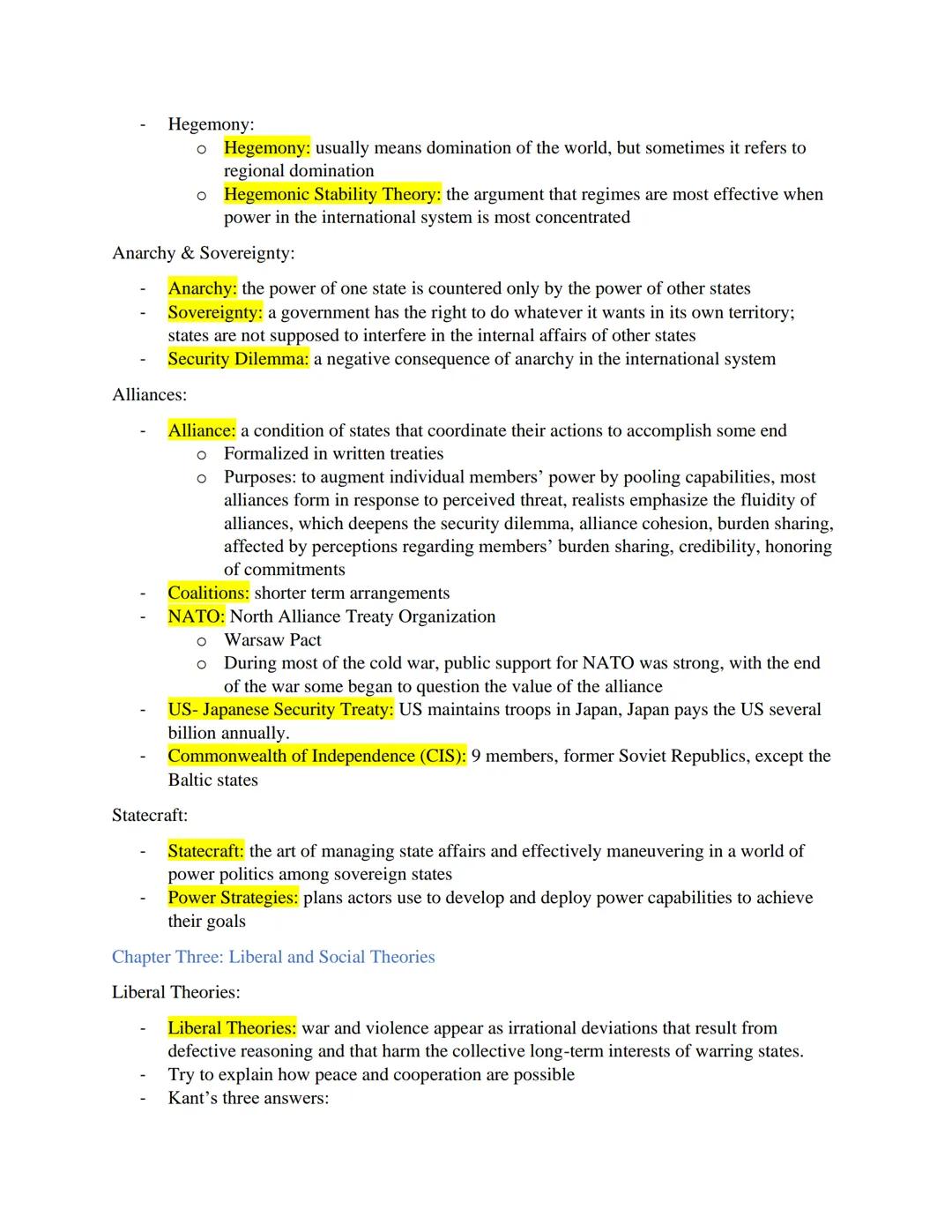 International Relations Mid Term 1 Review:
Chapter One: The Globalization of International Relations
International relations: concerns the r