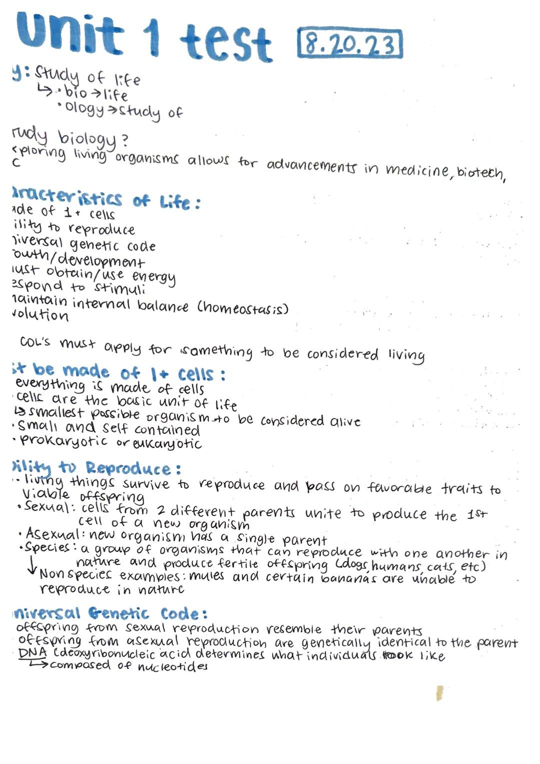 unit 1 test 8.20.23
y: Study of life
4. bio life
• Ology → study of
rudy biology?
*ploring living organisms allows for advancements in medic