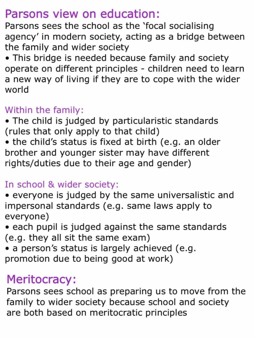 Durkheim's view on education:
The french sociologist Emile Durkheim (1903), the
founder of functionalist sociology, identified two
main func