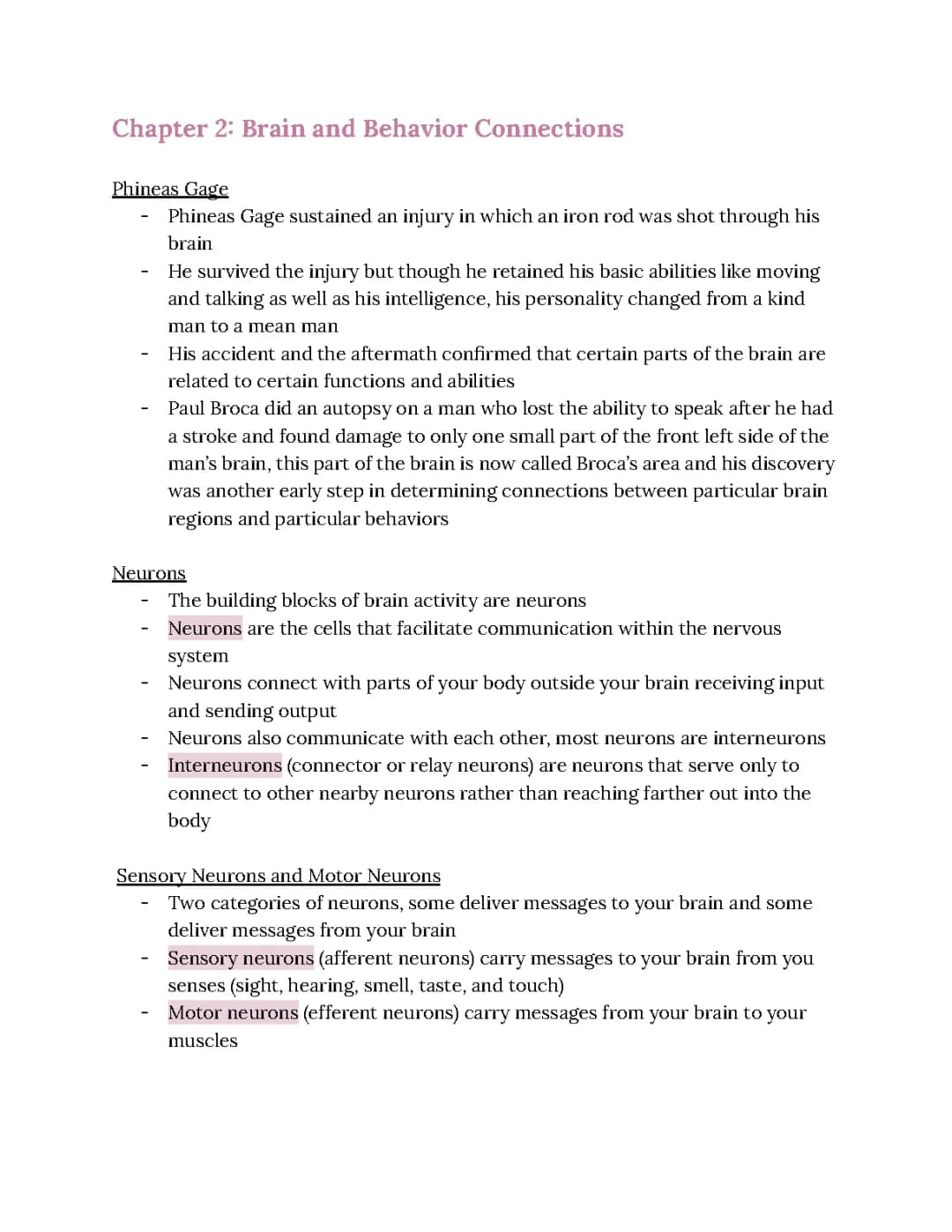 Brain and Behavior Connections 