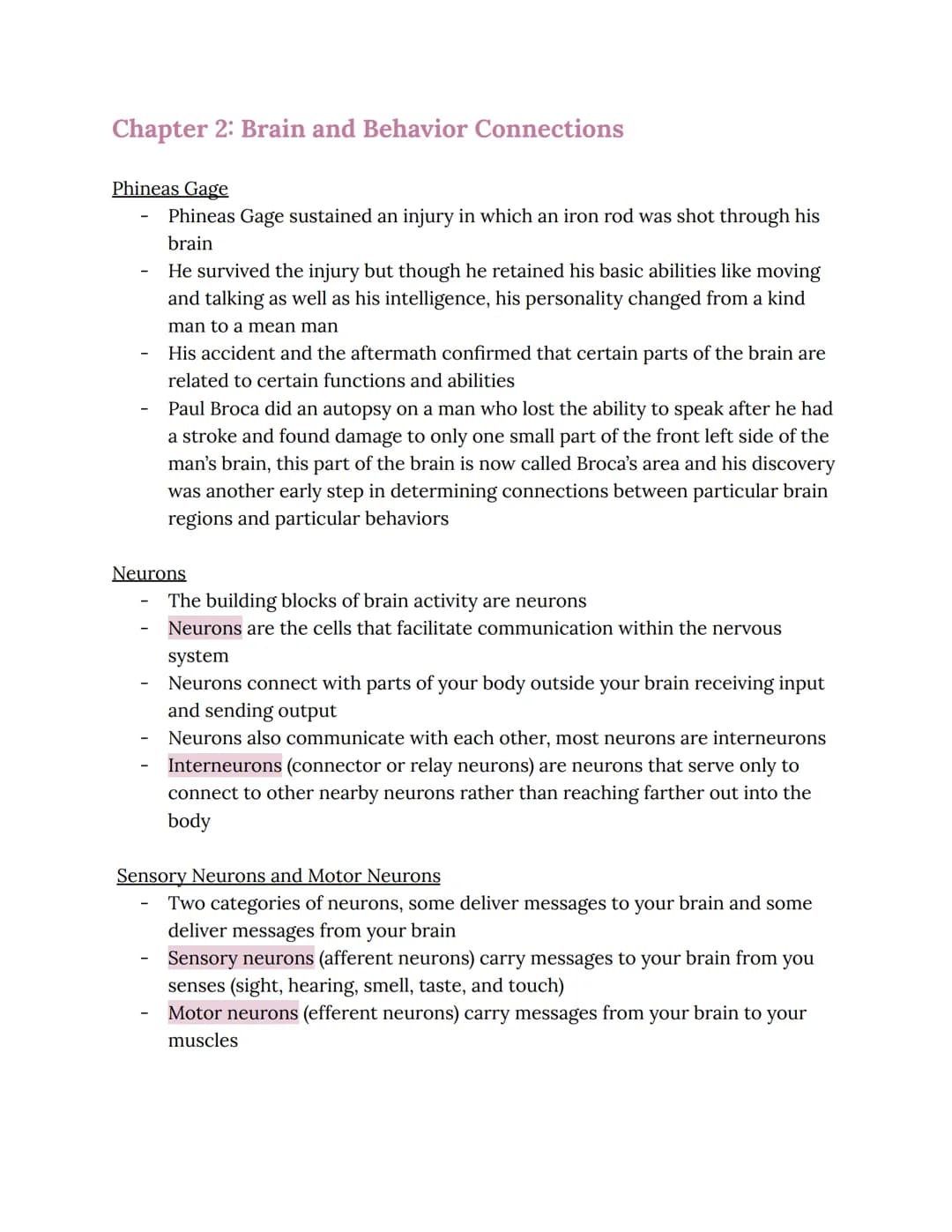 Chapter 2: Brain and Behavior Connections
Phineas Gage
Phineas Gage sustained an injury in which an iron rod was shot through his
brain
He s