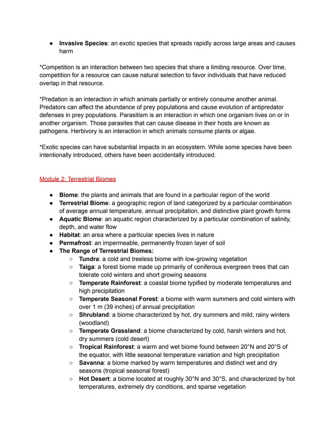 Unit 1: The Living World: Ecosystems
Module 1: Introduction to Ecosystems
● Climate: the average weather that occurs in a given region over 