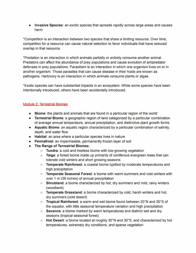 Unit 1: The Living World: Ecosystems
Module 1: Introduction to Ecosystems
● Climate: the average weather that occurs in a given region over 