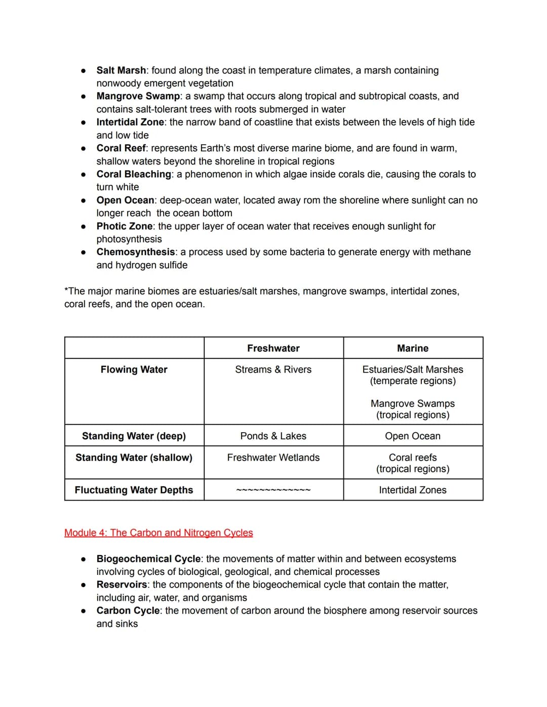 Unit 1: The Living World: Ecosystems
Module 1: Introduction to Ecosystems
● Climate: the average weather that occurs in a given region over 
