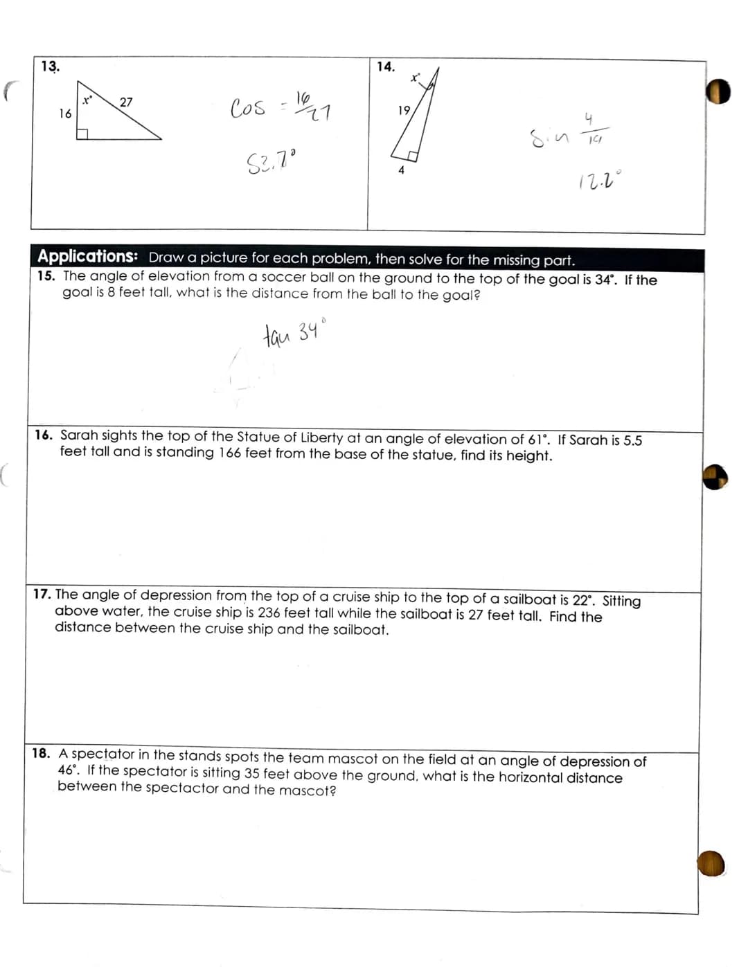 . *** TRIGONOMETRY Review!
Trigonometric Ratios: Find each trig ratio. Give your answer as a fraction in simplest form.
12,
36²415²=X²
39/39