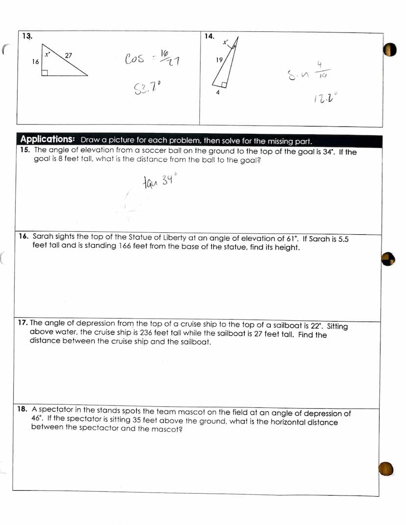 . *** TRIGONOMETRY Review!
Trigonometric Ratios: Find each trig ratio. Give your answer as a fraction in simplest form.
12,
36²415²=X²
39/39