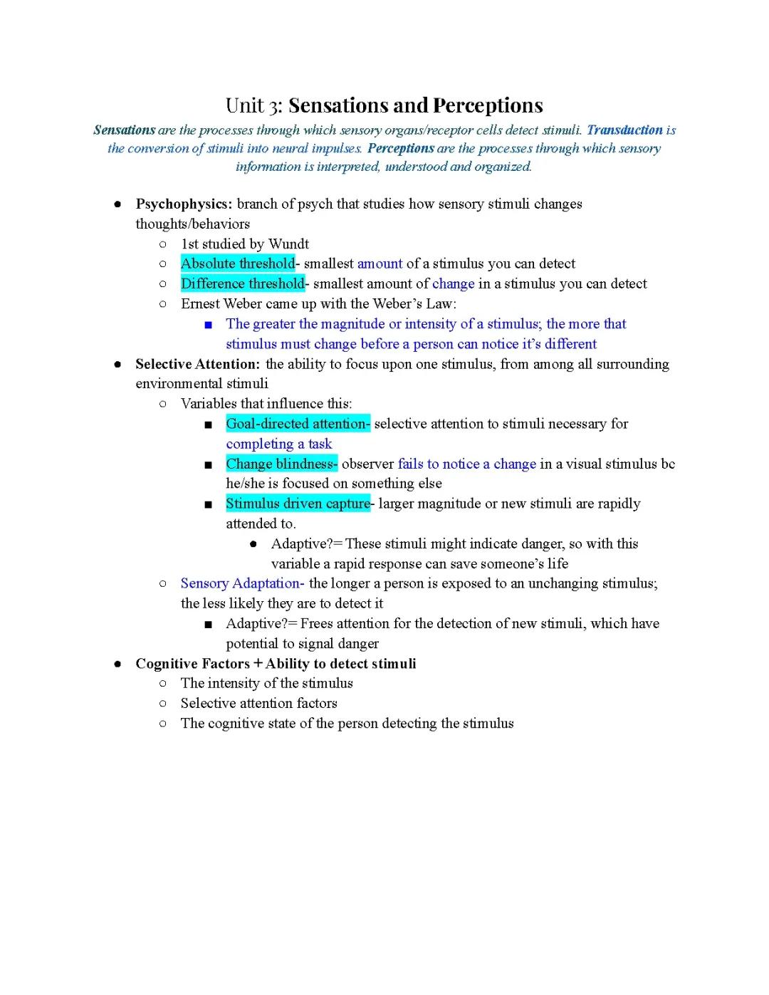 Understanding Sensations and Perceptions in Psychology: Examples and Notes