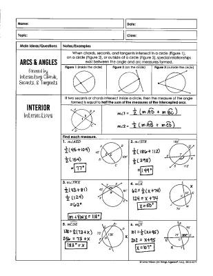 Know U10L7 Arc & Angle Measures formed by Chords, Secants, Tangents Notes thumbnail