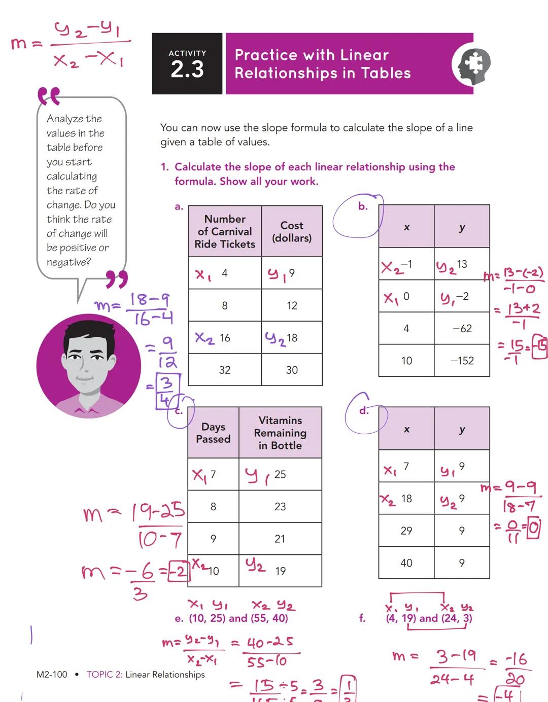 At the
Arcade
Linear Relationships in Tables
WARM UP
Use similar right triangles to determine
the slope of each line.
-8
-6
a
m=L
8
6
4
2-
-