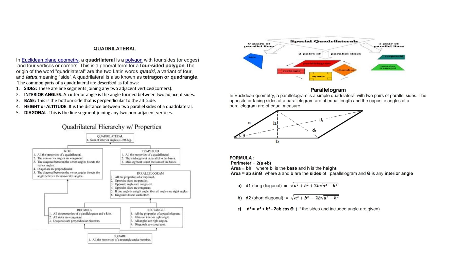 Mensuration
Mensuration is the mathematical name for calculating the areas, volumes, length of sides,
and other geometric parts of standard 